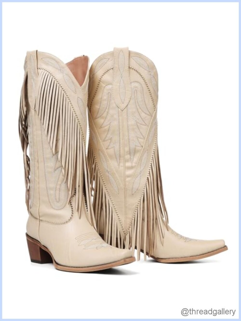 Fringe Knee High Western Cowboy Boots Faux Leather Pointed Toe Chunky Heel